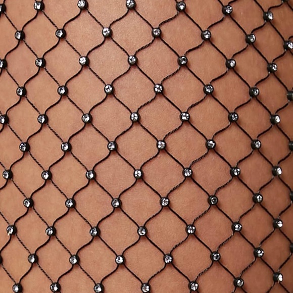 Dolls Kill Black Mesh Rhinestone Crop Top - Picture 4 of 10